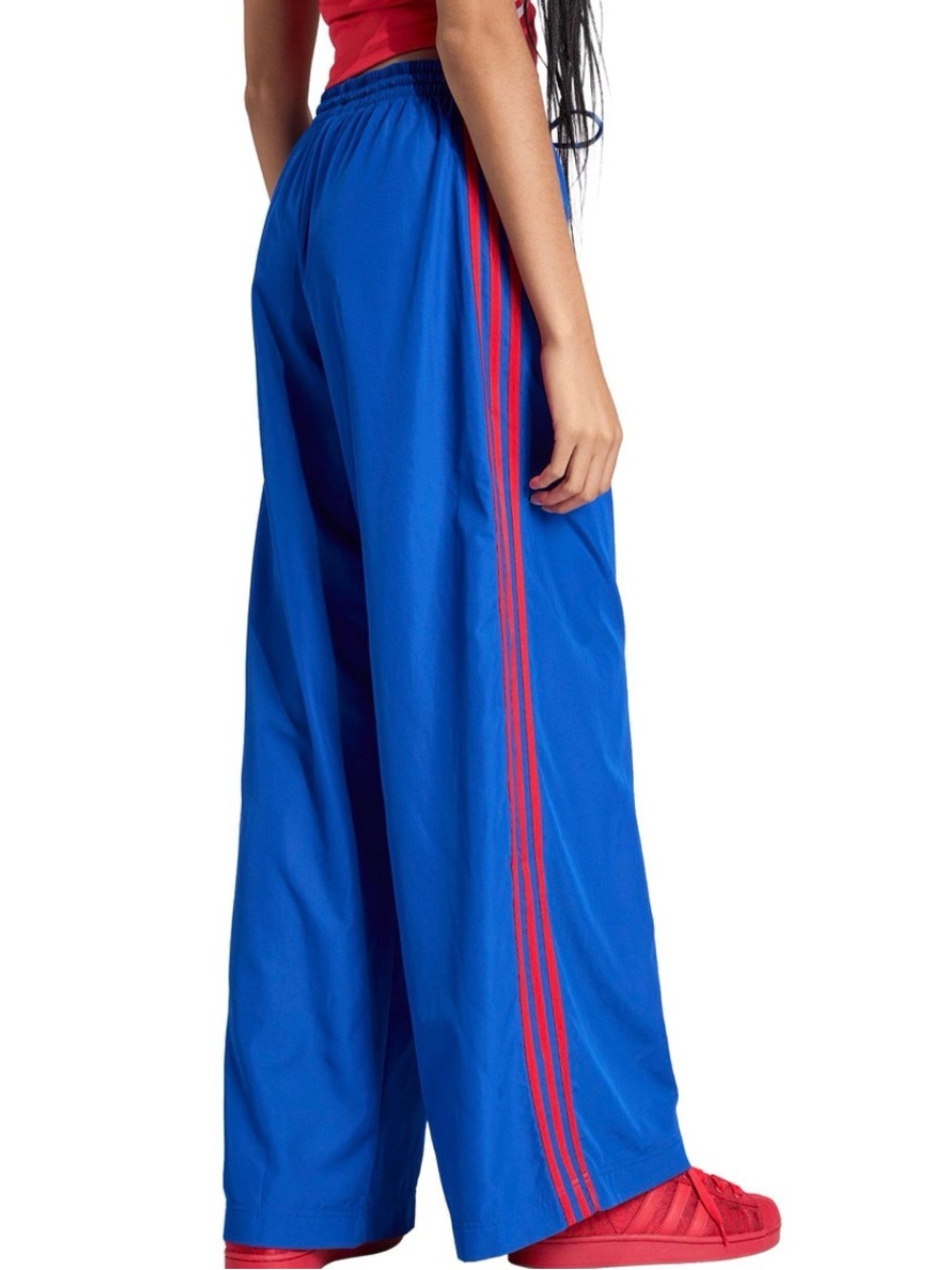 Adidas Originals Firebird Adilenium Wide-Leg Track Pants in Blue with Red Stripe